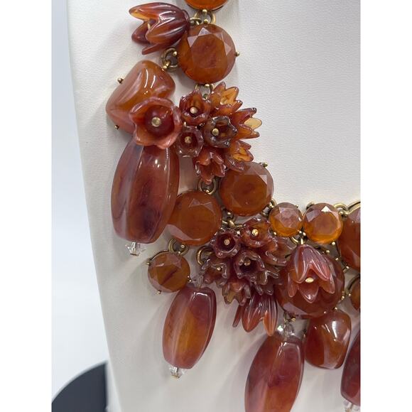 J. CREW Vintage Amber Brown Lucite Asymmetric Crystal Collar Bib Necklace - Picture 4 of 16